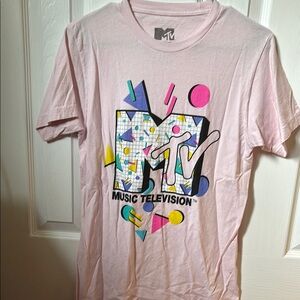 MTV Retro Pink Tee with Geometric Patterns